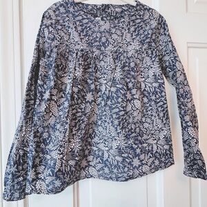 Jacadi Navy and White Floral Long-Sleeve blouse